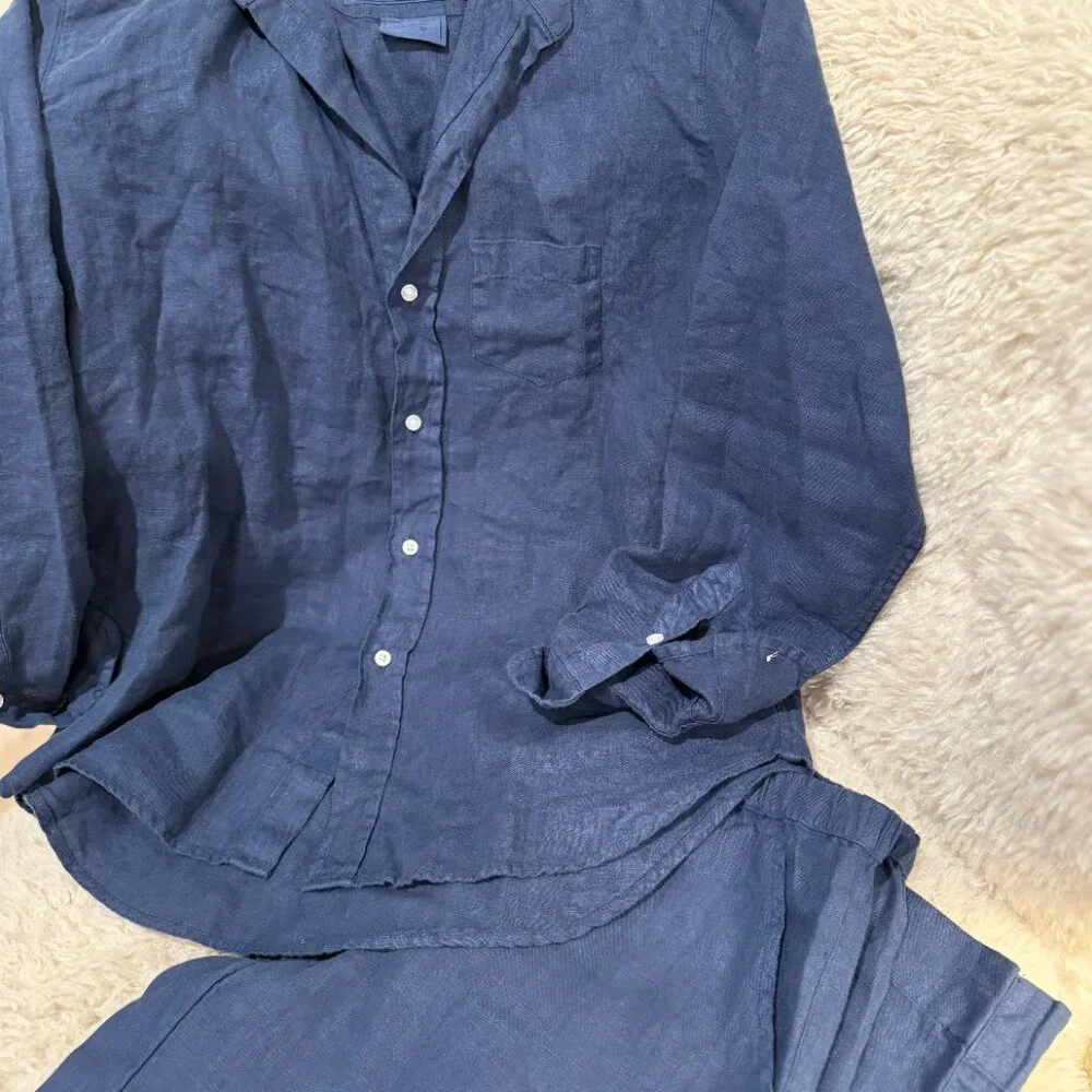 Frank & Eileen Tuscany Linen Set Navy Size XS - Picture 5 of 6